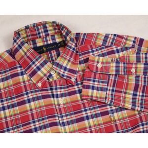 RALPH LAUREN Mens Medium Multicolor Plaid‎ Long Sleeve Button Down Dress Shirt
